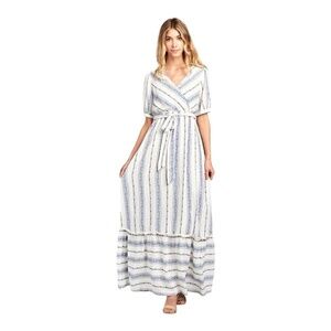 Orange Creek Maxi Dress With Ruffled Skirt Short Sleeve Boho Peasant‎ Floral M